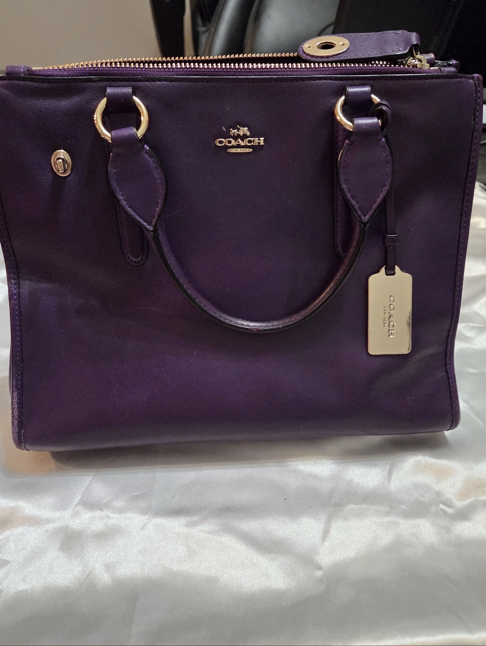 Coach Purple Leather Satchel with Gold Hardware with Matching Wallet